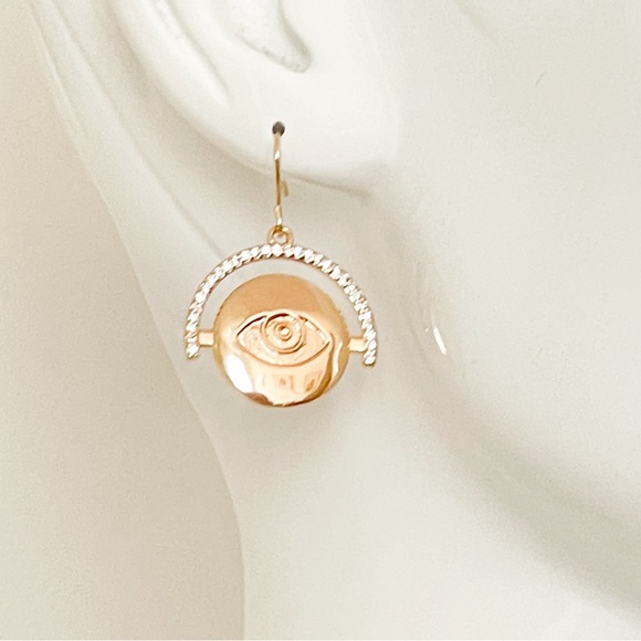 Gold Evil Eye Crystal Pave Statement Earrings - Picture 2 of 3